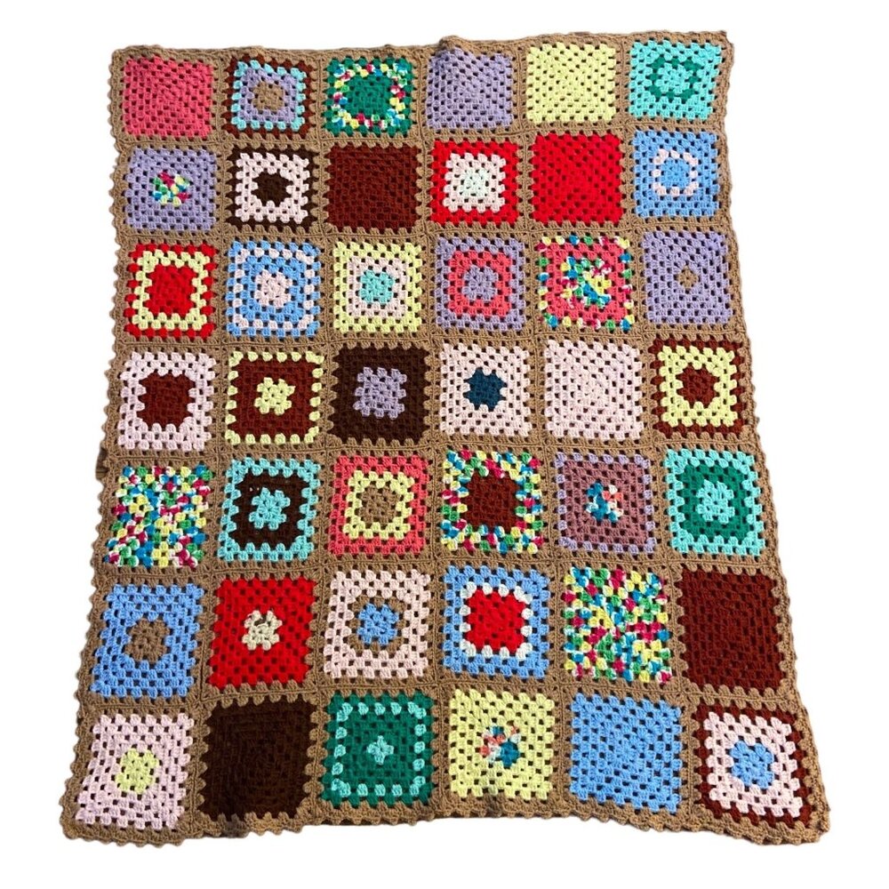 Vintage Crochet Granny Blanket 52 X 42